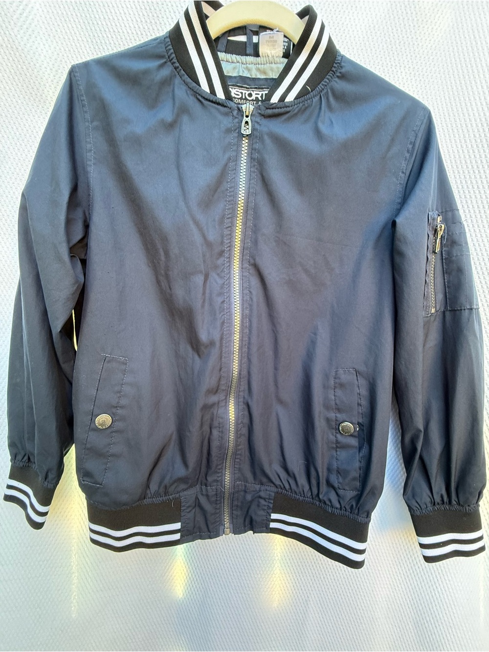 Distortion Comfort & Style Navy Blue Bomber Jacket Size Medium Full Zip